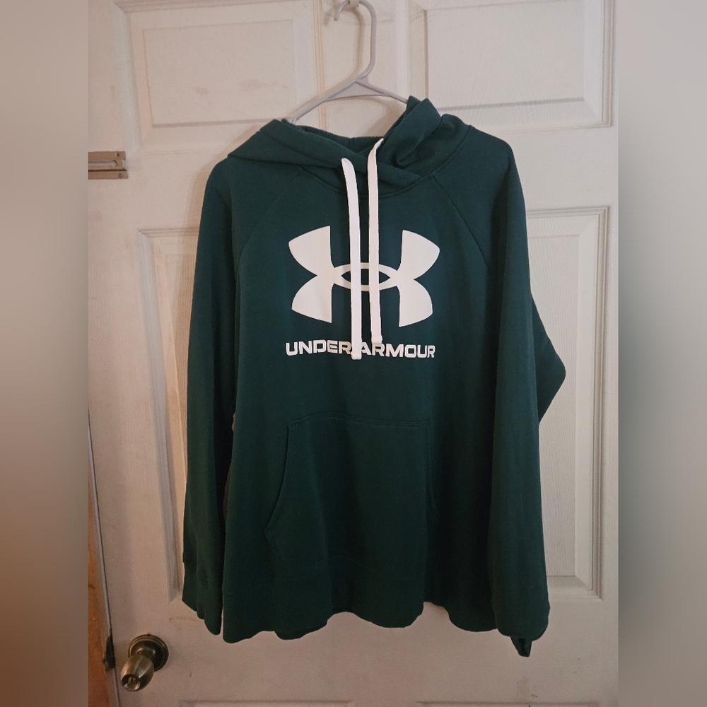 UNDER ARMOUR LOOSE FIT LOGO HOODIE: GREEN/WHITE: GREAT CONDITION: SIZE XL